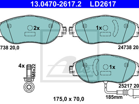 Placute frana 13 0470-2617 2 ATE pentru Seat Leon Vw Golf Skoda Octavia Audi A3