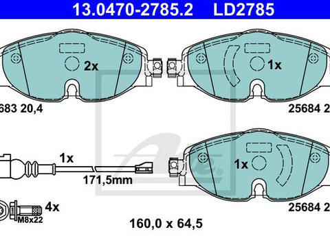 Placute frana 13 0470-2785 2 ATE pentru Vw Up Seat Leon Vw Golf Audi A3 Skoda Octavia