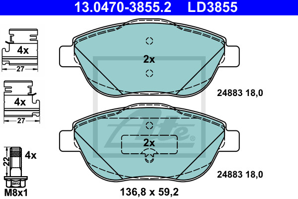 Placute frana 13 0470-3855 2 ATE pentru CitroEn C3 Peugeot 2008 CitroEn C4