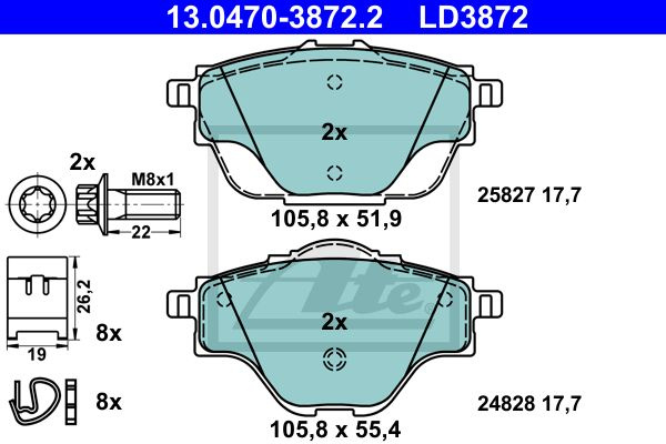 Placute frana 13 0470-3872 2 ATE pentru CitroEn C4 Peugeot 308 Peugeot 3008 Peugeot 5008 Opel Grandland CitroEn Grand Peugeot 508 CitroEn C5