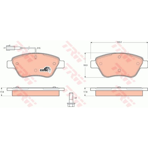 Placute frana Citroen Nemo Caroserie (Aa ), 02.2008-, Fiat 500 (312), 10.2007-, 500 C (312), 09.2009-, Bravo 2 (198), 11.2006-, Stilo (192), 10.2001-11.2010, Peugeot Bipper (Aa ), 02.2008-, TRW