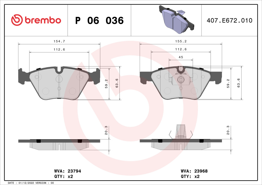 PLACUTE FRANA ~ Fata BMW 1 (E81) 2007 2008 2009 2010 2011 ~ P 06 036 ~ BREMBO