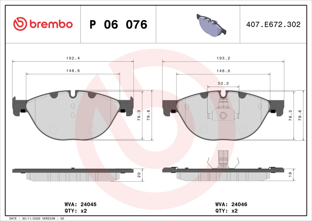 PLACUTE FRANA ~ Fata BMW 5 (F10) 2010 2011 2012 2013 2014 2015 2016 ~ P 06 076 ~ BREMBO