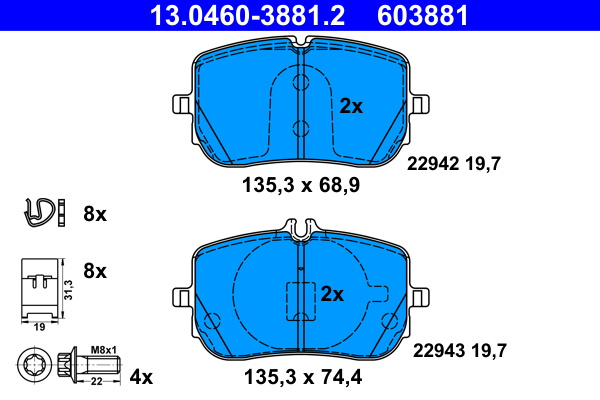 PLACUTE FRANA ~ Fata MERCEDES-BENZ A-CLASS Saloon (V177) 2018 ~ 13.0460-3881.2 ~ ATE