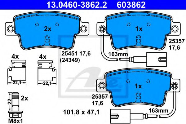 Placute frana FIAT GRANDE PUNTO (199) (2005 - 2016) ATE 13.0460-3862.2