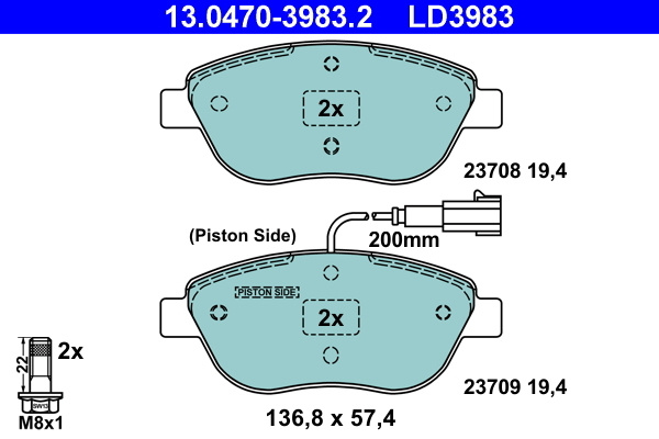 Placute frana # Fiat Stilo 2001 2002 2003 2004 2005 2006 # 13 0470 3983 2 # ATE