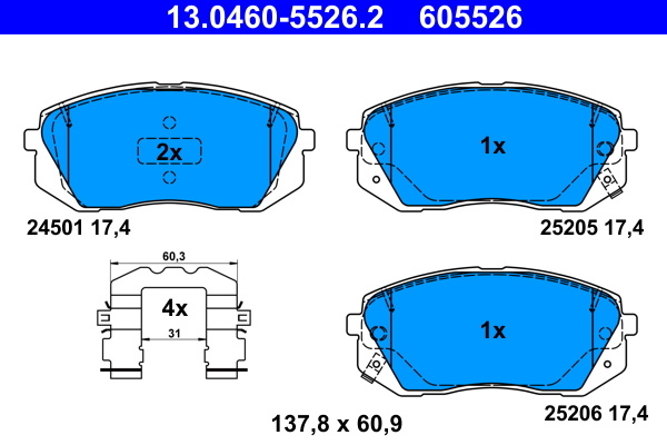 Placute frana # Hyundai Kona 2017 2018 2019 2020 2021 2022 2023 2024 2025 # 13 0460 5526 2 # ATE