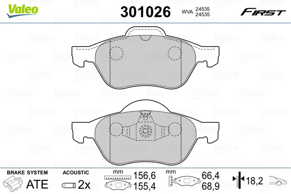 Placute frana # punte fata Vw Fox 2005 2006 2007 2008 2009 2010 2011 2012 2013 2014 2015 2016 2017 2018 2019 2020 2021 2022 2023 2024 2025 # 301026 # VALEO