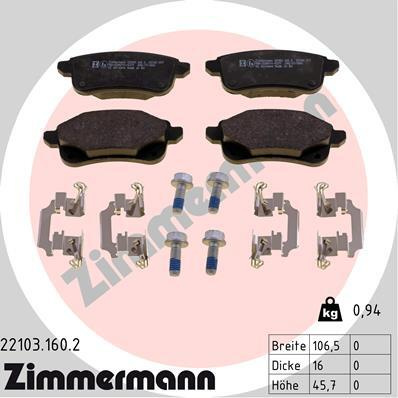 Placute frana # Renault Espace 2015 2016 2017 2018 2019 2020 2021 2022 2023 2024 2025 # 22103 160 2 # ZIMMERMANN