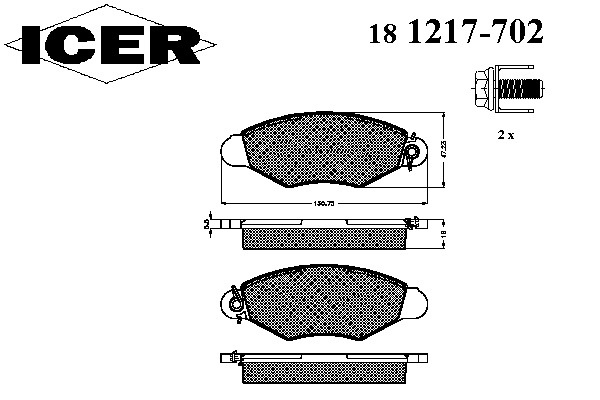 Placute frana # Renault Kangoo 2005 2006 2007 2008 2009 2010 2011 2012 2013 2014 2015 2016 2017 2018 2019 2020 2021 2022 2023 2024 2025 # 181217 702 # ICER