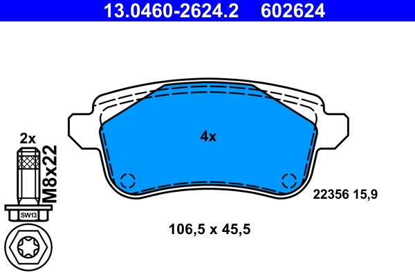 Placute frana # Renault Megane 2015 2016 2017 2018 2019 2020 2021 2022 2023 2024 2025 # 13 0460 2624 2 # ATE