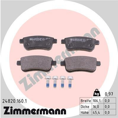 Placute frana # Renault ScEnic 2009 2010 2011 2012 2013 2014 2015 2016 2017 2018 2019 2020 2021 2022 2023 2024 2025 # 24820 160 1 # ZIMMERMANN