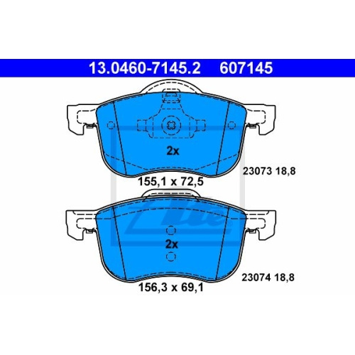 Placute frana Volvo S60 1, 07.2000-04.2010, S80 1 (Ts, Xy), 05.1998-02.2008, V70 2 (Sw), 11.1999-12.2008, Xc70 Cross Country, 10.1997-10.2007, ATE