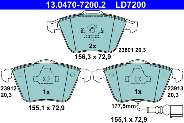 Placute frana # Vw Golf 2003 2004 2005 2006 # 13 0470 7200 2 # ATE