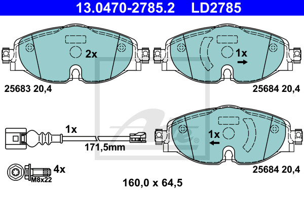 Placute frana ~ Vw T-roc 2017 2018 2019 2020 2021 2022 2023 2024 ~ 13.0470-2785.2 ~ ATE