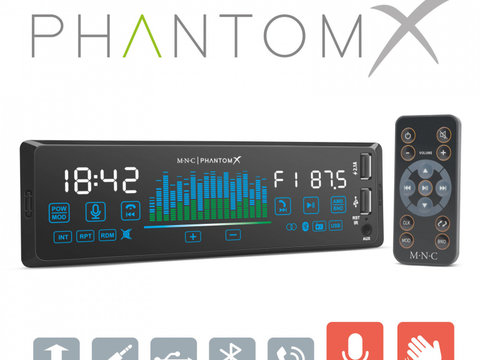 Player auto PhantomX - 1 DIN - 4 x 50 W - versiune gestuala - BT - MP3 - AUX - USB 39752 MNC