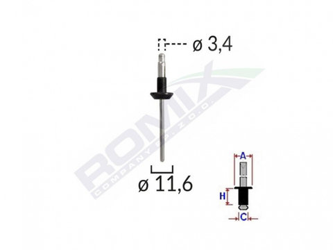 Popnit volvo universal 3.4x11.6mm - metalic set 10 buc UNIVERSAL Universal #6 C10135-RMX