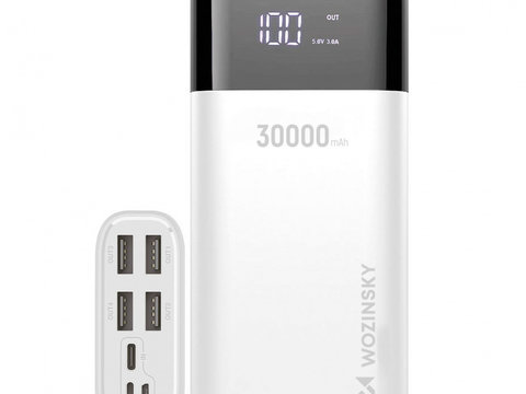 Powerbank Wozinsky 30000mAh Li-Po 4 X USB Cu Afișaj LCD 2 A Alb (WPB-001WE) 5907769306679