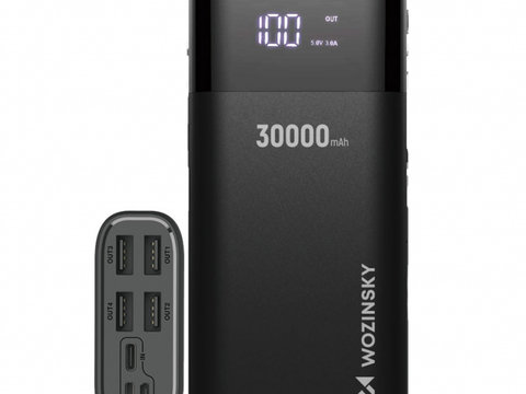 Powerbank Wozinsky 30000mAh Li-Po 4 X USB Cu Afișaj LCD 2 A Negru (WPB-001BK) 5907769300349