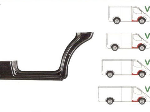 Prag Mercedes Sprinter 209-524 07.2006-10.2013, Sprinter 210-519 10.2013-, Vw Crafter (2e) 12.2005-2017 , partea Fata Dreapta, Sub Usa Din Fata, Cu 1/3 Segment Aripa Interior,