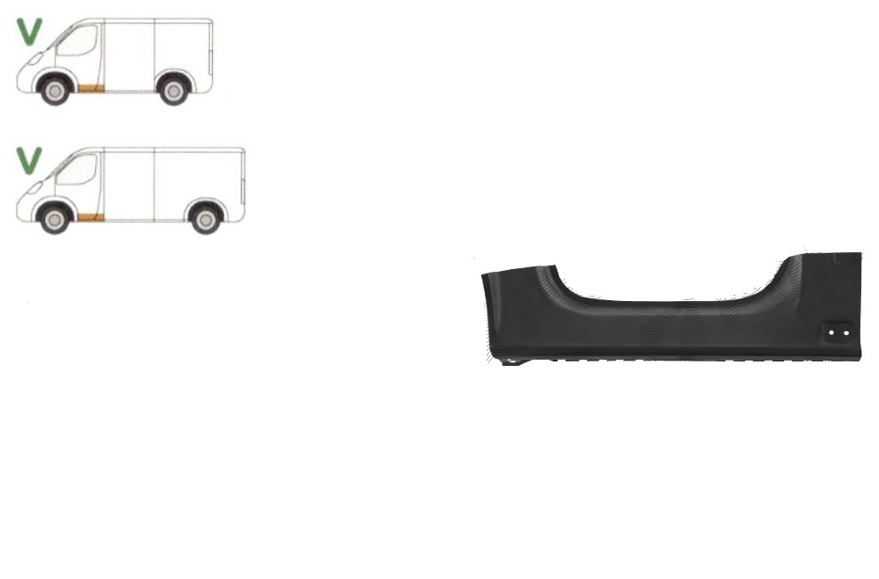 Prag metalic Volkswagen Transporter/Multivan (T5), 04.2003-2015, fata, Stanga, sub usa fata, cu parte interior prag