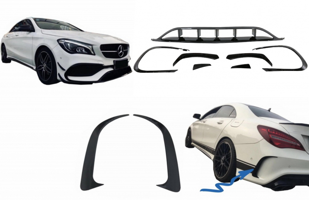 Prelungiri Bara Fata si Spate compatibil cu Mercedes CLA W117 Facelift (2016-2018) CLA45 Design Negru Lucios MERCEDES CLA (W117, C117) (2016-2018)