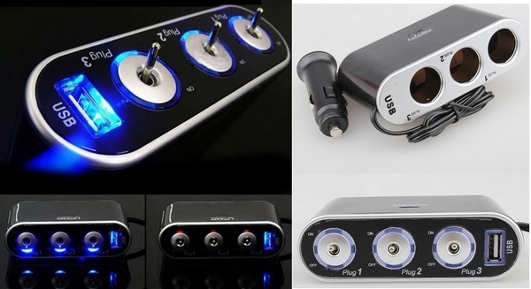 Prelungitor priza 3 cai auto si 1 USB WF013