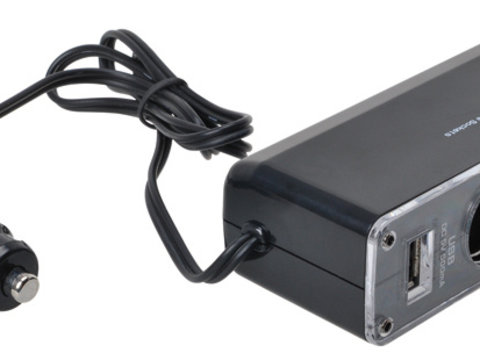 Priza auto multipla Automax cu 3 iesiri 12/24V 5A si 1 pt. USB 5V 500mA, cu cablu de 65cm