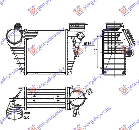 RAD. INTERC. 1.9 tdi (18.3x18.9x8.5) ASZ, VW, VW GOLF IV 98-04, PEUGEOT, PEUGEOT EXPERT 07-16, Partea frontala, Radiator Intercooler, 059706240