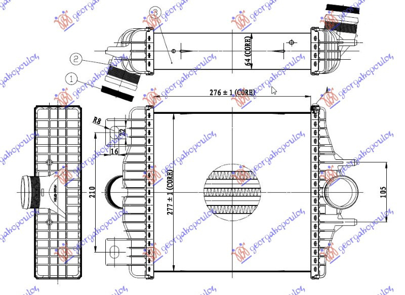 RAD. INTERC. BNZ-DIESEL (276X276X64) - RANGE ROVER SPORT 13-, PEUGEOT, PEUGEOT EXPERT 07-16, PARTEA FRONTALA, RADIATOR INTERCOOLER, LAND ROVER, LAND ROVER RANGE ROVER SPORT 13-18, 691306200