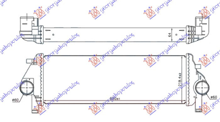 RAD. INTERCOOLER 3.0 CRDI DIESEL(650X220X64) - F2, JEEP, JEEP GRAND CHEROKEE 14-17, PEUGEOT, PEUGEOT EXPERT 07-16, PARTEA FRONTALA, RADIATOR INTERCOOLER, 177106200