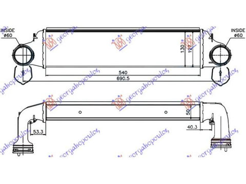 Radiat.Inter.2,0td03-06(54x130x50)(62/62-Bmw Series 3 (E46) Sdn 02-05 pentru Bmw Series 3 (E46) Sdn 02-05,Peugeot Expert 07-16,Partea Frontala,Radiator Intercooler