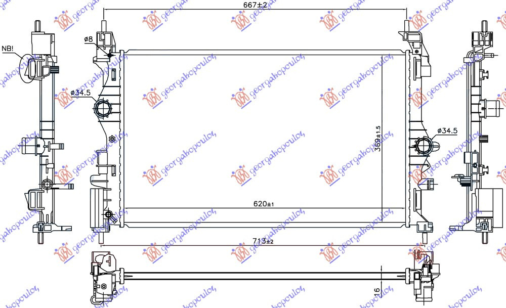 RADIATOR 1.0 TURBO (85KW) - 1.6 TURBO BENZ. - 1.3 CDTi DIESEL MANUAL (620x369x16) - OPEL OPEL CORSA E 15-19, OPEL, OPEL CORSA E 15-19, 610006310