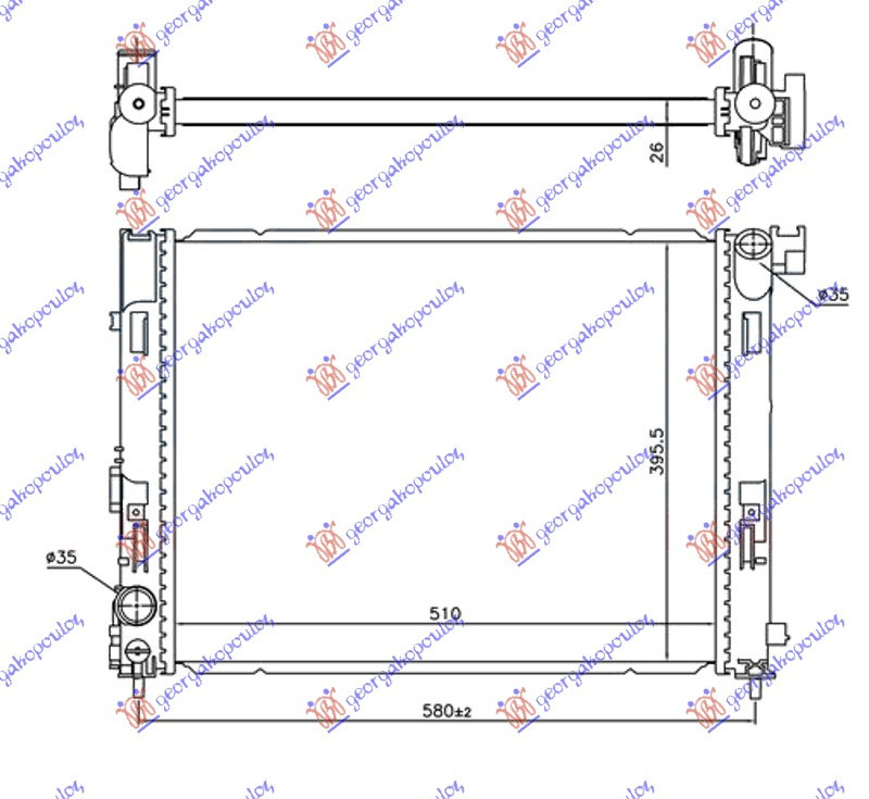 RADIATOR 1.0i - 1.3 DIG-TURBO BENZINA (510x395x26) , DACIA, DACIA DUSTER 24-, 222306310