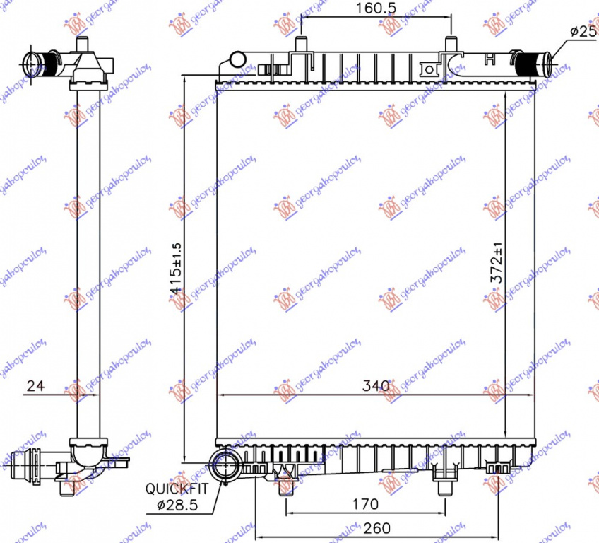 RADIATOR 1.2 VTi BNZ. MANUAL (372x340x24) (KOYO) , CITROEN, CITROEN C1 14-, 200106320