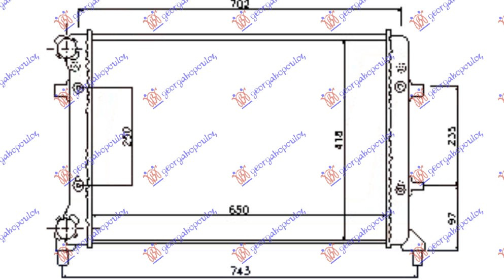 Radiator 1.4-1.6-2.0fsi/sdi manual/auto +ac/ (650x415) (mecanical) pentru Vw Jetta 2005, 2006, 2007, 2008, 2009, 2010