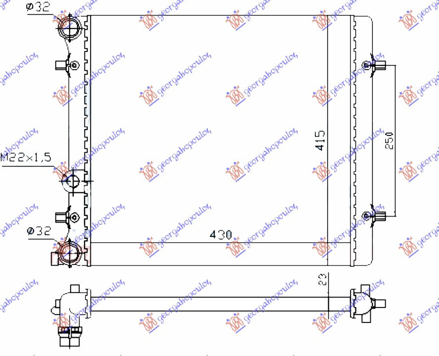 RADIATOR 1.4-1.6 MAN. -Ac/ (43x41.5x2.3) (MAHLE BEHR), VW, VW GOLF IV 98-04, 059706315