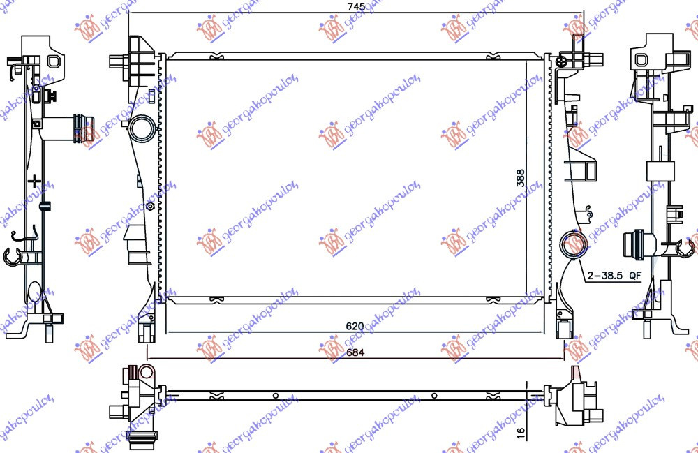 RADIATOR 1.4 TURBO BENZ./1.3-1.6 MJTD DIESEL MANUAL/AUTO 2WD/4WD (620X388X16), FIAT, FIAT 500 X 19-, 297406300