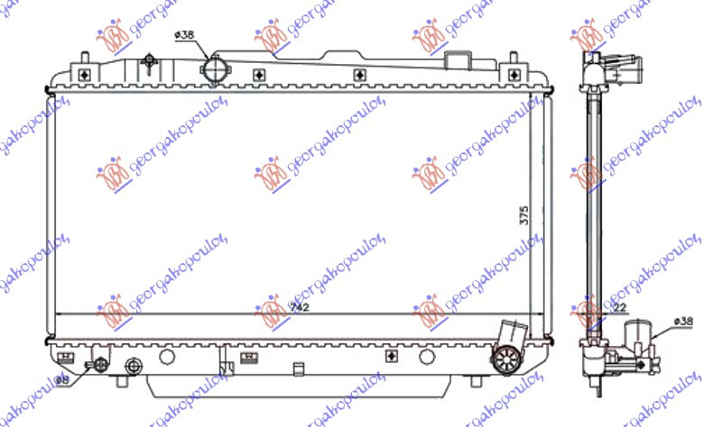 Radiator 2,0 d4d +/-ac (37,5x73,8x25) pentru Toyota Rav 4 (Xa20) 2000, 2001, 2002, 2003, 2004, 2005