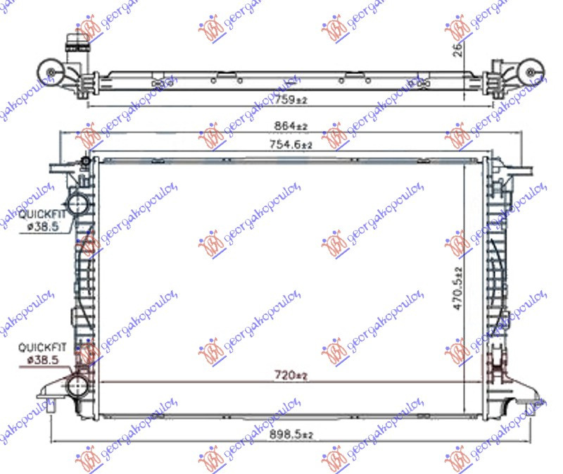 RADIATOR 2.0 TFSI BNZ.- 2.0 TDI DIESEL (720X480X26) TUB 38/38 , AUDI, AUDI Q5 16-20, 133106310