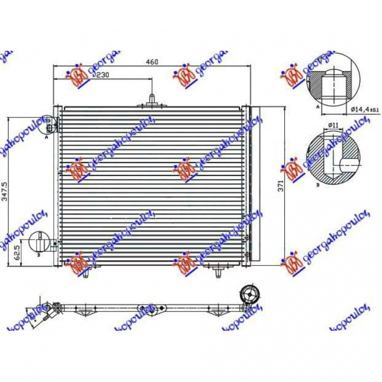 Radiator Ac/ 1 2 Thp-1 2-1 6 Vti/1 4-1 6 Hdi-1 6 Bluehdi (42x37) 3brackets - Peugeot 2008 , 6455.El