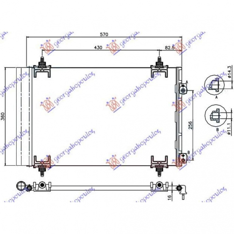 Radiator Ac/ Bz/Ds (53 5x36x1 2) - Peugeot 3 2008 , 6455gh