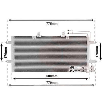 Radiator aer conditionat AUDI A4 B8 2007->2015, A5 8T3 2007->2017, A5 Sportback 8TA 2009->2020, A5 Cabriolet 8F7 2009->2017 pentru 1.8 TFSI, perioada 2007 2008 2009 2010 2011 2012 2013 2014 2015 2016 2017 PIESA NOUA grosime mm 16, diametru admisie mm