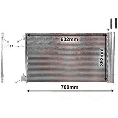 Radiator aer conditionat SEAT ARONA 2017->, IBIZA 5 2017->, ATECA 2020->, LEON 2019-> pentru 1.0 TSI, perioada 2017 2018 2019 2020 2021 2022 2023 2024 2025 PIESA NOUA grosime mm 16, dimensiuni 573 x 396 x 16 mm, latime mm 396, lungime fagure mm 573