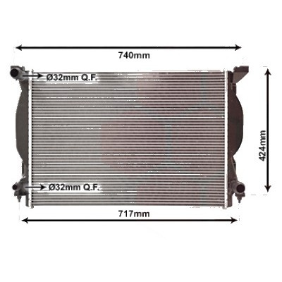 Radiator apa AUDI A4 Cabriolet 8H7 2002->2009, A4 8EC; B7 2004->2008 pentru 3.2 FSI quattro, perioada 2005 2006 2007 2008 2009 PIESA NOUA grosime fagure mm 32, cu cuplaje rapide, Diametru admisie mm 32 Diametru evacuare mm 32 latime fagure mm 448 lun