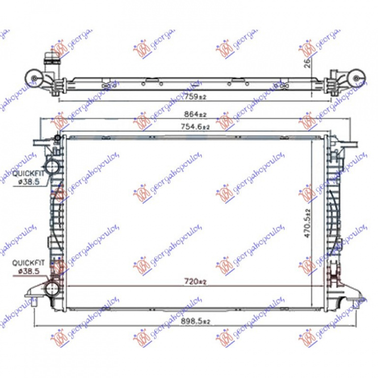 RADIATOR APA AUDI Q5 2016-> Radiator apa 2.0 TFSi benzina - 2.0 TDi diesel (720x480x26) TUBE 38/38 PIESA NOUA ANI 2016 2017 2018 2019 2020