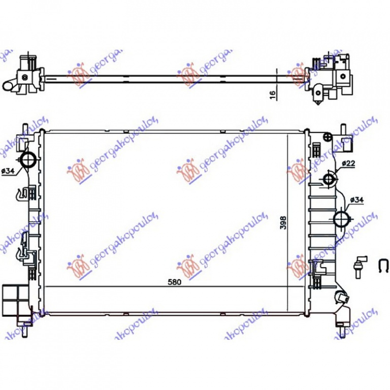 RADIATOR APA OPEL MOKKA 2016-> Radiator apa 1,6i-16V 56x39,8x16 cv manuala PIESA NOUA ANI 2016 2017 2018 2019 2020