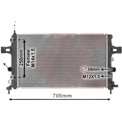 Radiator apa OPEL ZAFIRA B 2005->2015, ASTRA H GTC 2005->2010, ASTRA H 2004->2014 pentru 1.6, perioada 2004 2005 2006 2007 2008 2009 2010 2011 2012 2013 2014 2015 PIESA NOUA pentru cv. automata, grosime fagure mm 14, diametru admisie mm 34, cu radiat