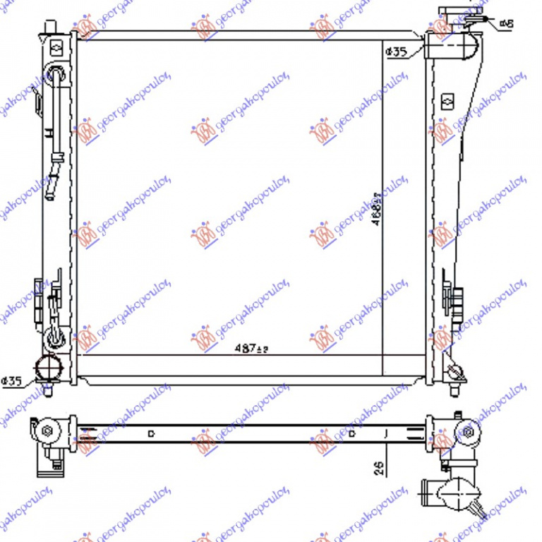 Radiator benzina+/-ac/ a/t (487x468) pentru Hyundai I40 11-