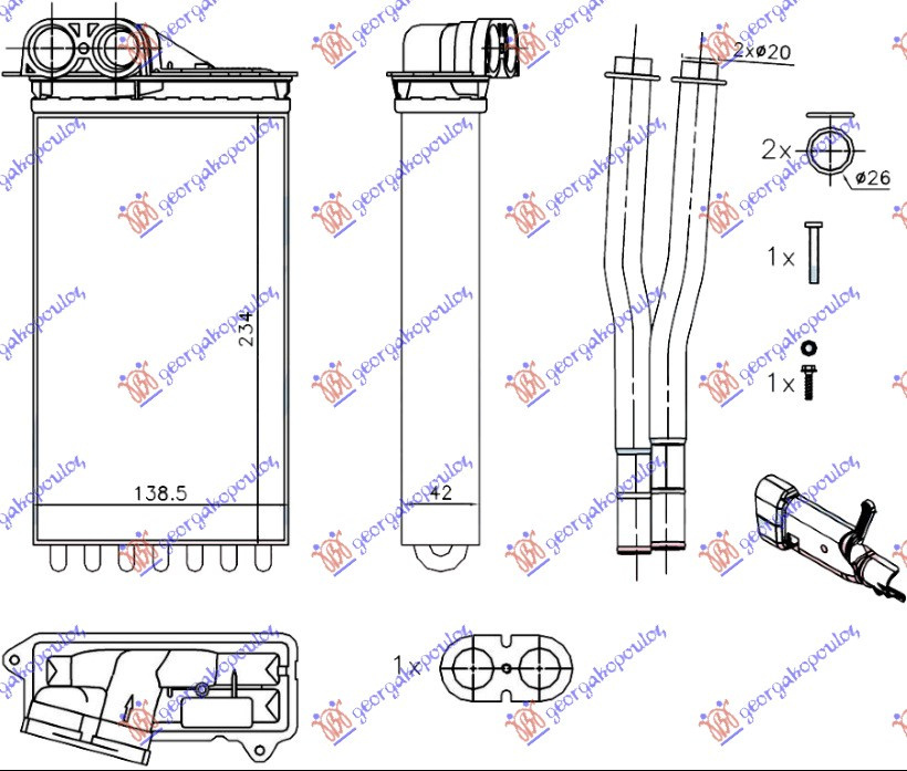 Radiator calorifer CITROEN C1 06-12 CITROEN C1 12-14 PEUGEOT 107 06-12 PEUGEOT 107 12-14 TOYOTA AYGO 06-12